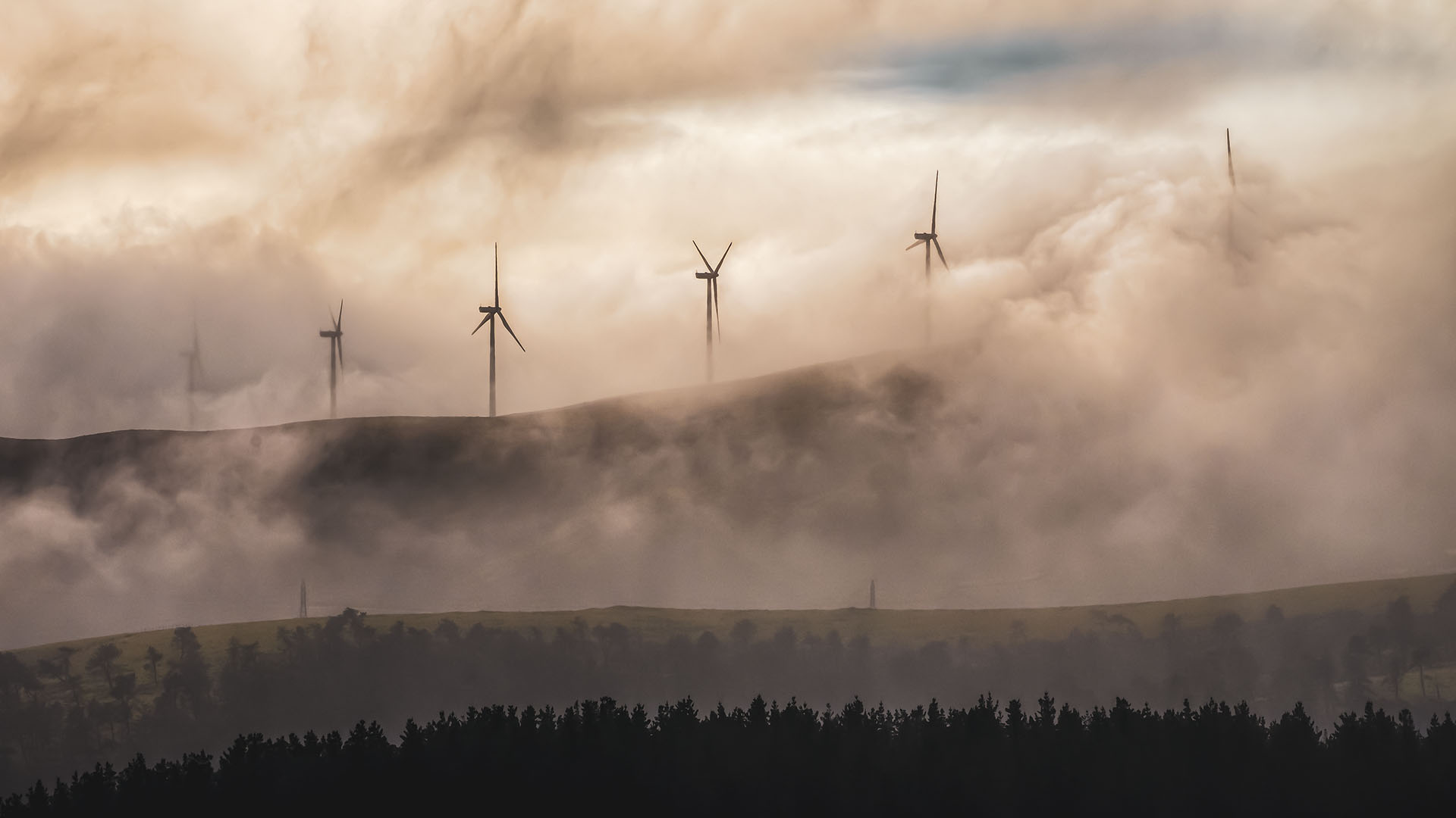 Windräder im Nebel