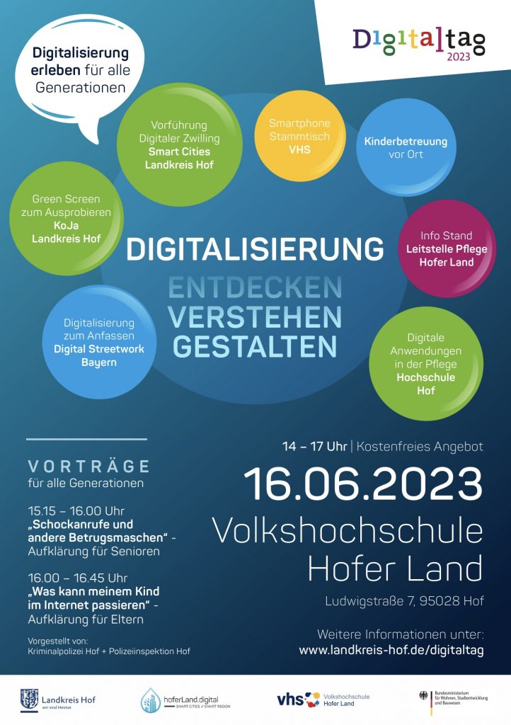 Veranstaltungsplakat zum Digitaltag 2023 in der VHS Hofer Land.