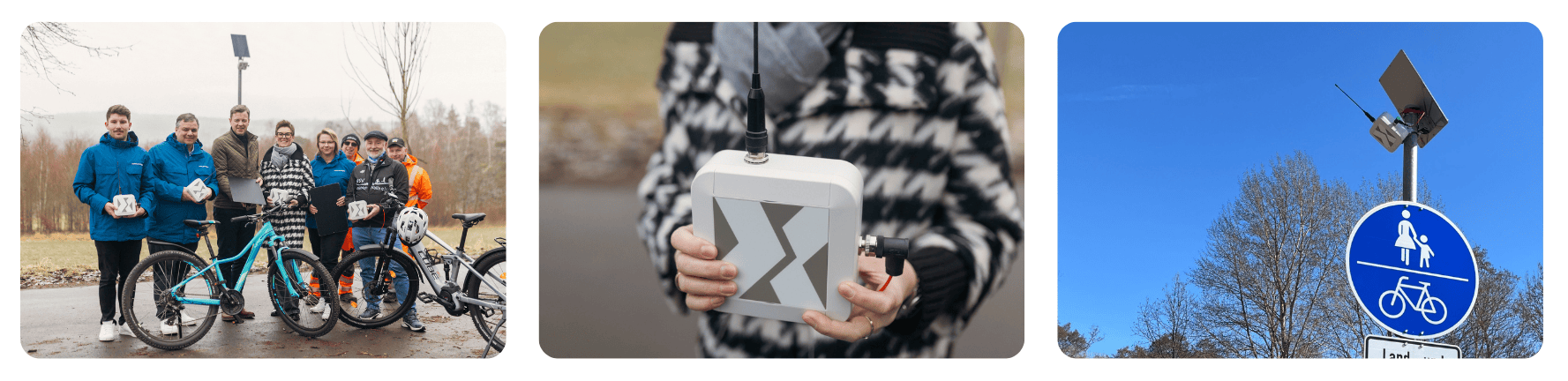 Weitere Impressionen des Sensors und Beispiele für die Installation entlang der Radwege.